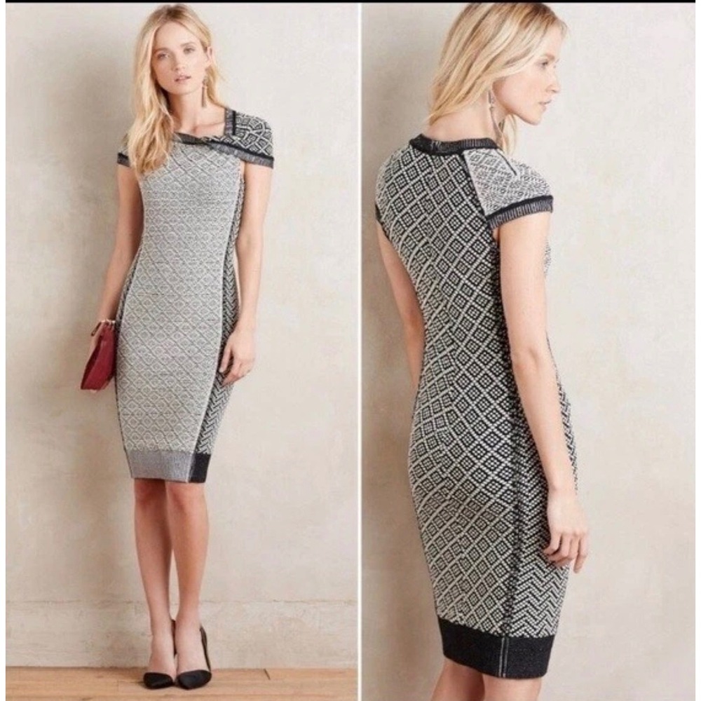 Byron Lars Beauty Mark Josette Dress black white Geometric Knit Sheath 2 Petite